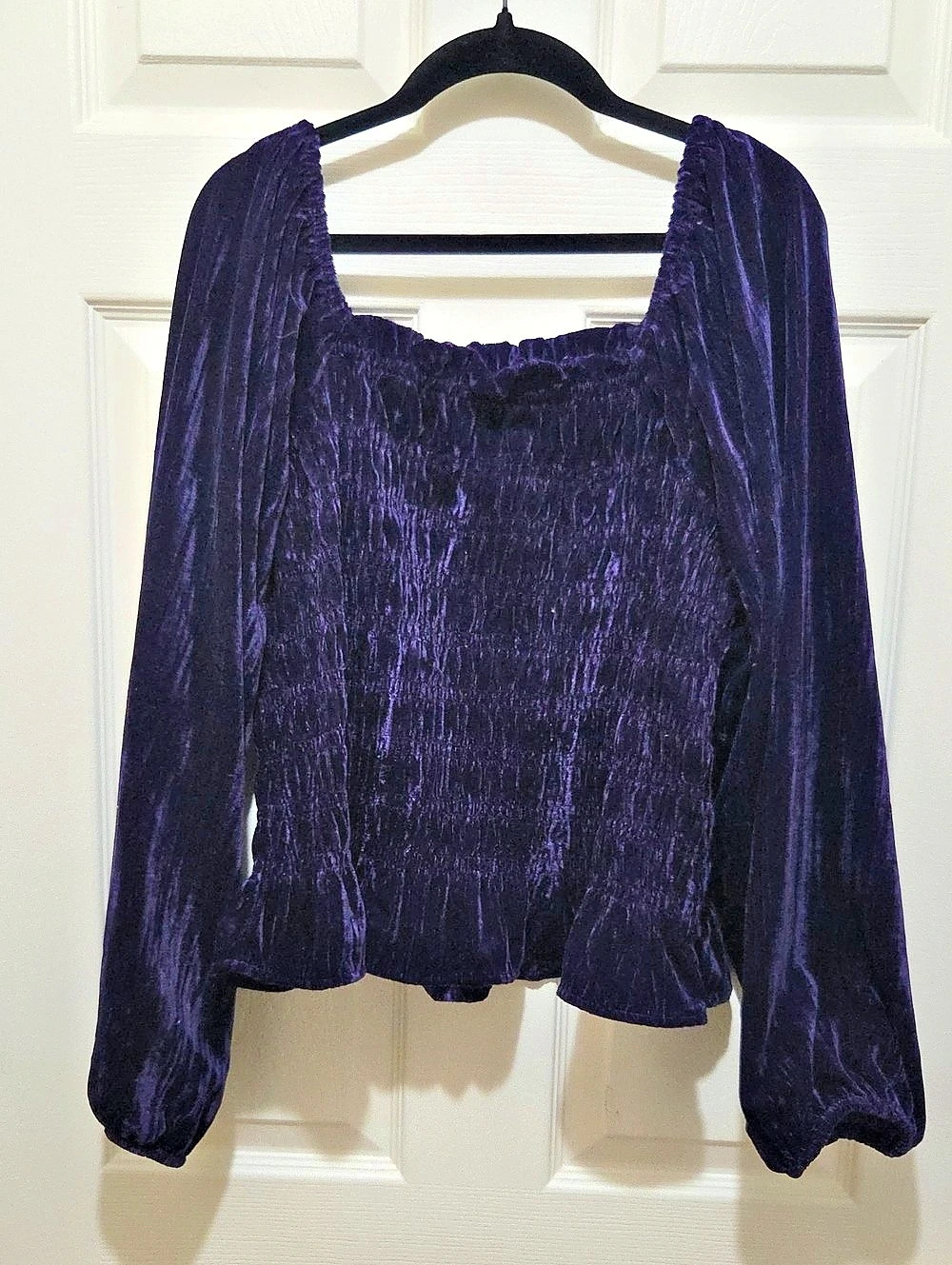 Purple Velvet Puff Sleeve Blouse